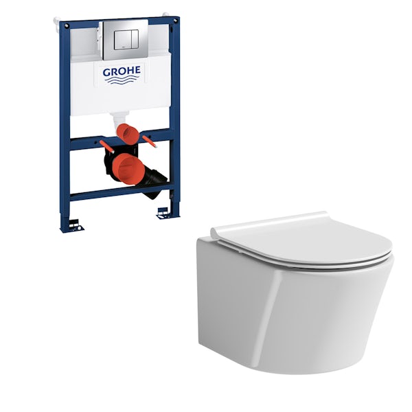 Mode Tate wall hung toilet with slim seat, Grohe frame and Skate Cosmopolitan push plate 0.82m