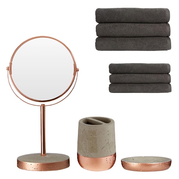 Neptune rose gold 6 piece accessory and towel bundle