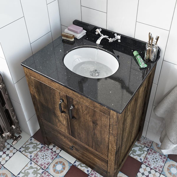 The Bath Co. Dalston floorstanding vanity unit and black marble basin 650mm with mirror