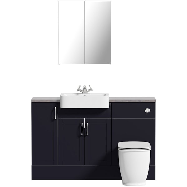 Reeves Newbury indigo small fitted furniture & mirror combination with mineral grey worktop