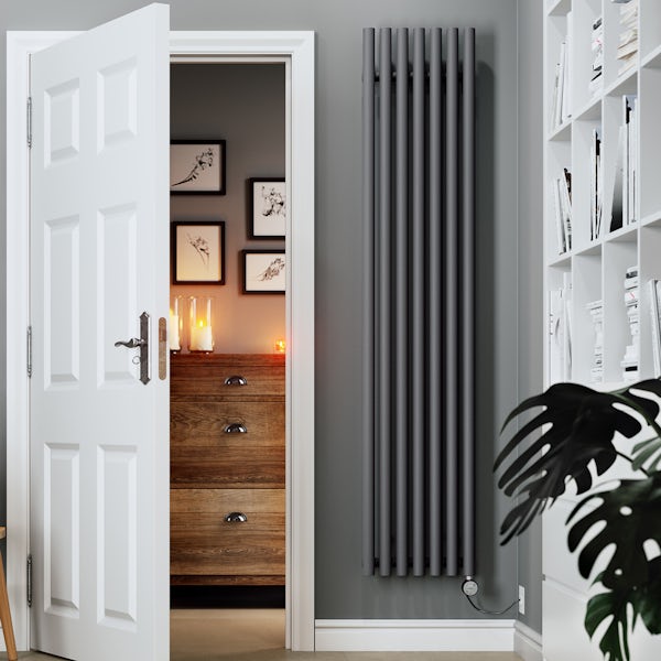 Terma Rolo Room E modern grey electric radiator with MOA Blue element - black