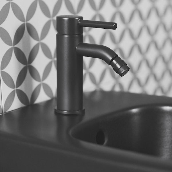 Ideal Standard Tesi silk black wall hung bidet with Ceraline tap and waste