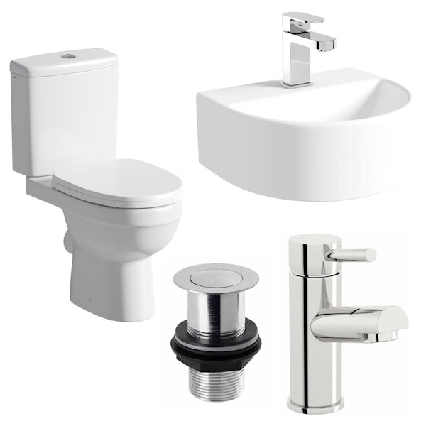 Orchard Eden cloakroom suite with contemporary wall hung basin 310mm, basin mixer and waste