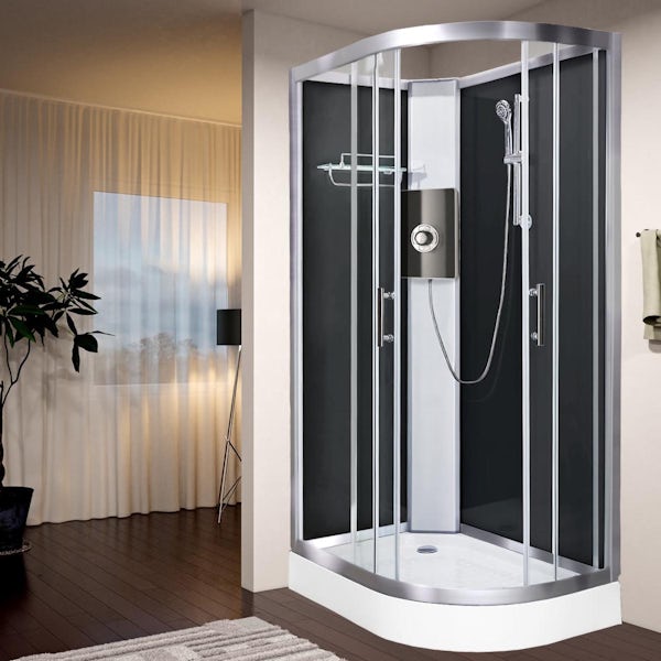 Vidalux Pure E Quadrant electric Shower cabin 1200 x 800 Left with Black back panels and shower