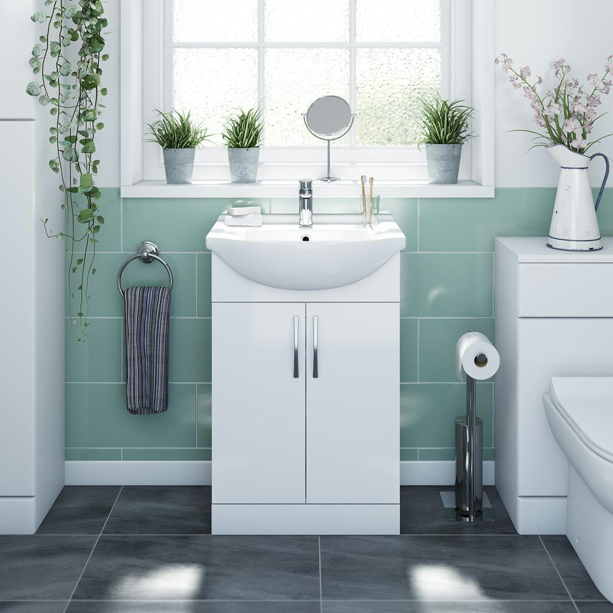 Orchard Sienna gloss white floorstanding vanity unit and ceramic basin 550mm with tap & waste