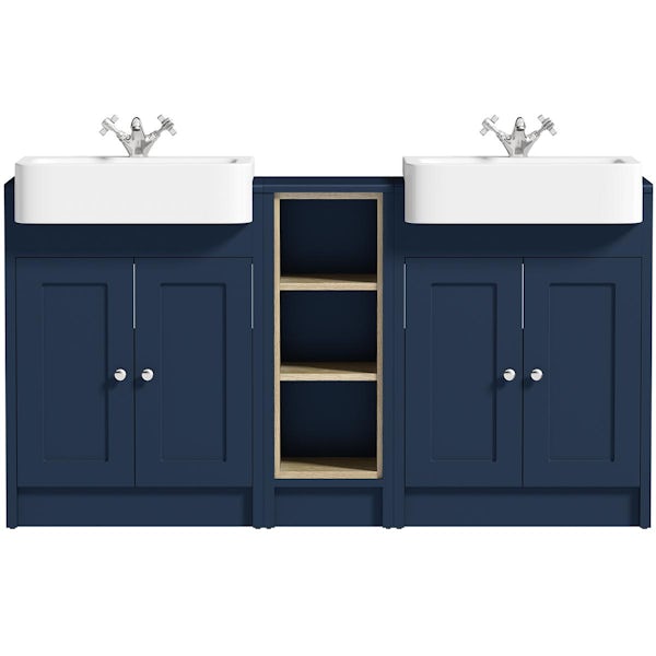 Orchard Dulwich matt navy floorstanding double vanity unit and basin with open storage combination