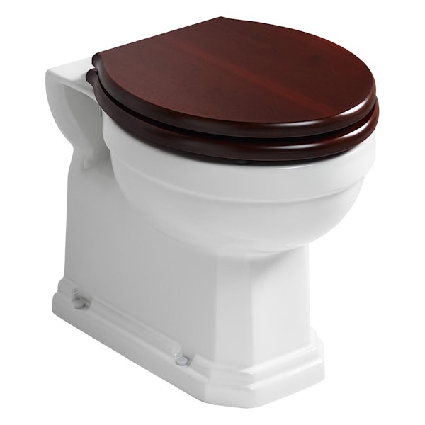 Ideal Standard Waverley back to wall toilet and mahogany seat
