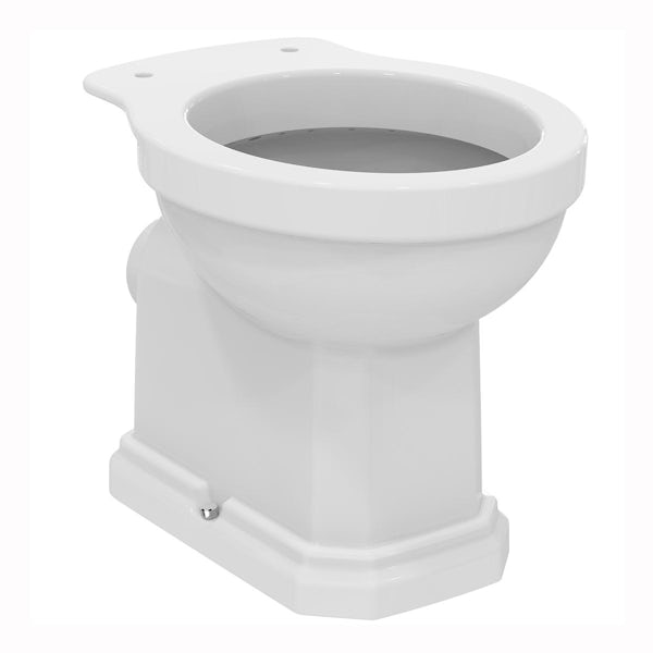 Ideal Standard low level toilet with ornate brackets and white toilet seat