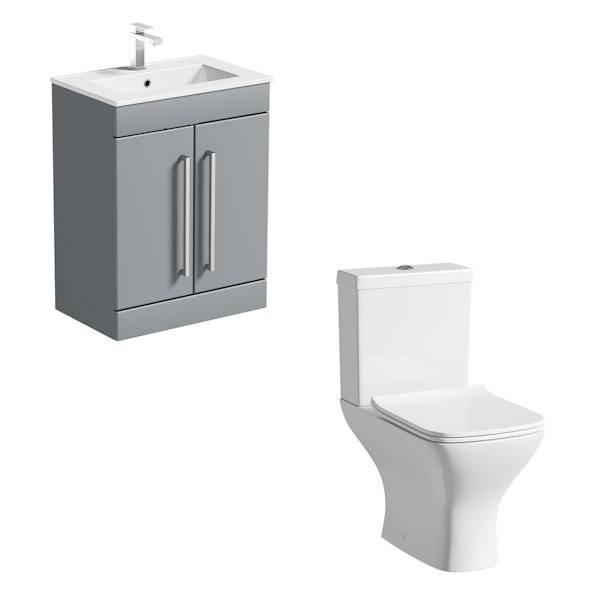 Orchard Derwent square compact close coupled toilet and stone grey vanity unit suite 600mm