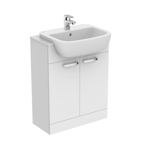 Ideal Standard Tempo gloss white vanity door unit and basin 650mm