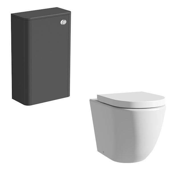 Mode Harrison slate gloss grey back to wall unit and rimless toilet with soft close seat