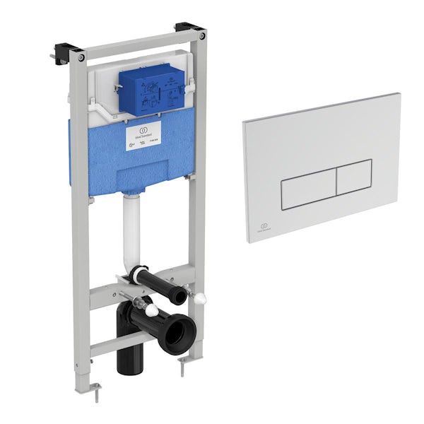Ideal Standard ProSys 1150mm height pneumatic wall hung frame 120 depth with Oleas P2 chrome dual flush plate