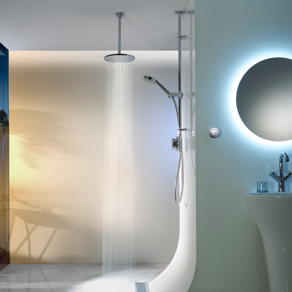Aqualisa Quartz Smart exposed digital shower standard with ceiling fixed shower head
