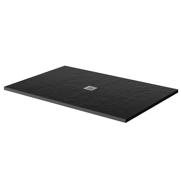 Mode black slate effect rectangle stone shower tray