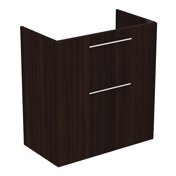 Ideal Standard i.life A coffee oak floorstanding vanity unit with 2 drawers and brushed chrome handles 840mm