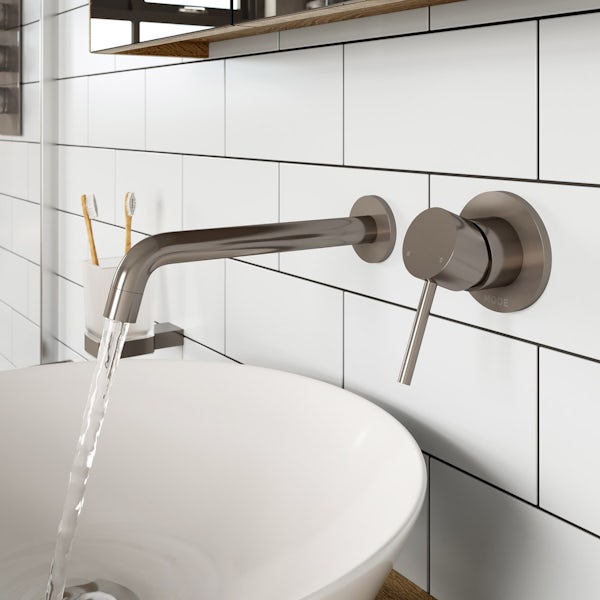 Mode Spencer round wall mounted brushed nickel basin mixer tap offer pack