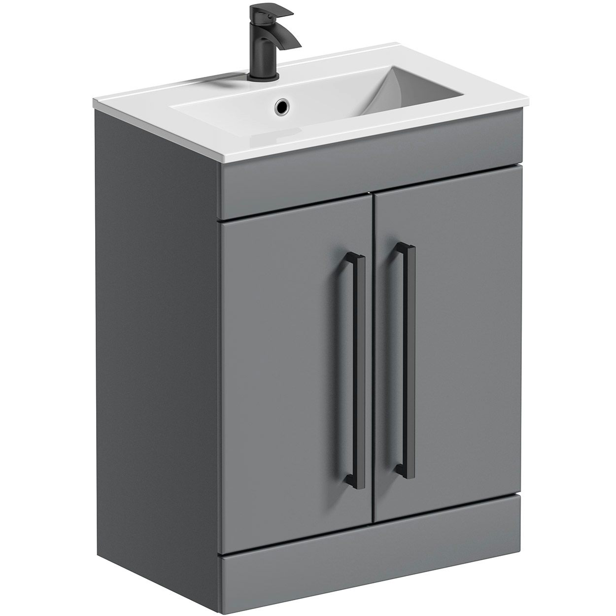 Orchard Derwent stone grey floorstanding vanity door unit with black ...