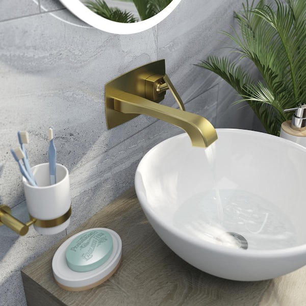The Bath Co. Longleat brushed brass wall mounted basin mixer tap
