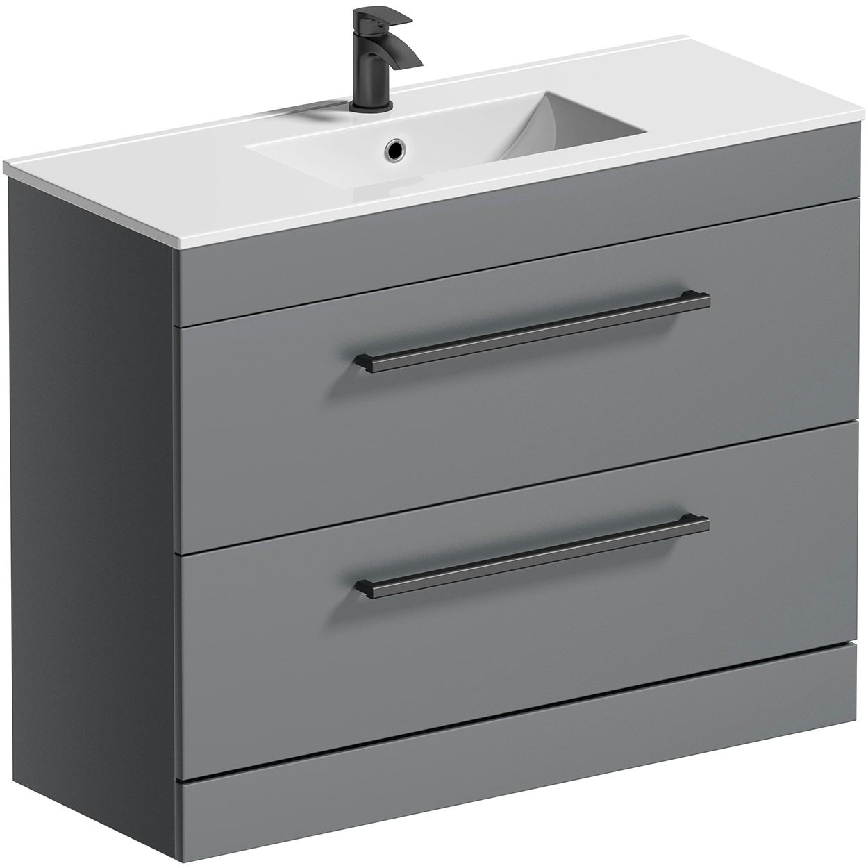 Orchard Derwent stone grey floorstanding vanity unit and ceramic basin 1000mm with black handle, tap & waste