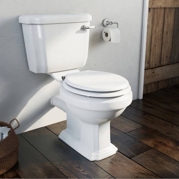 Dulwich close coupled toilet with soft close wooden toilet seat white