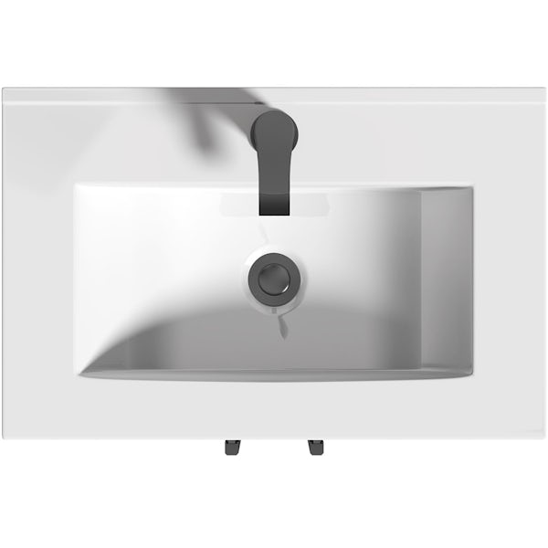 Orchard Derwent stone grey floorstanding vanity door unit with black handle and ceramic basin 600mm