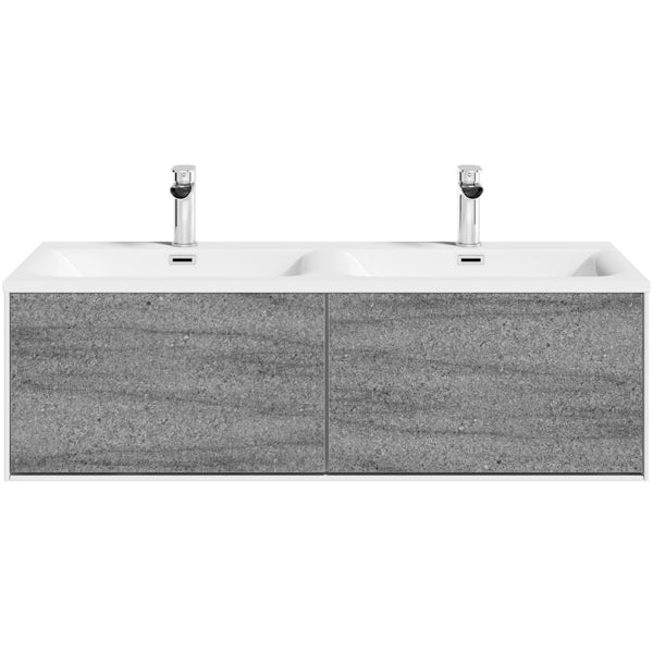 Mode Burton ice stone wall hung double basin vanity unit 1200mm