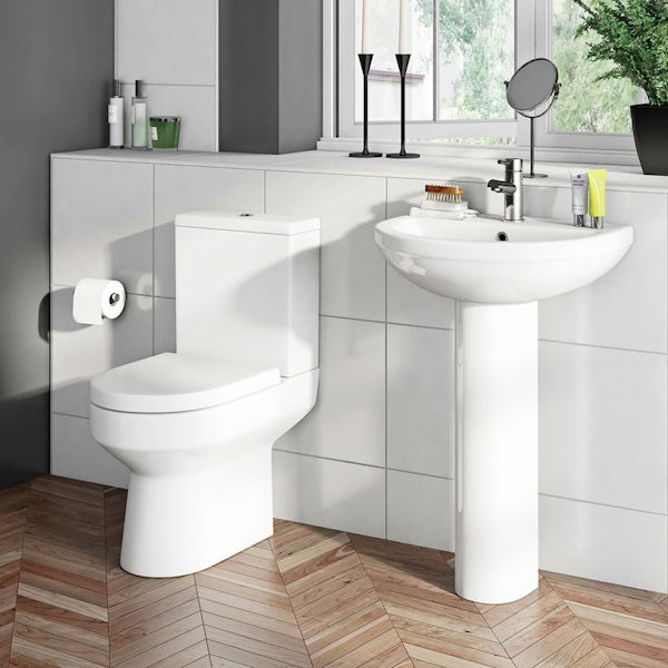 Orchard Wharfe cloakroom suite with full pedestal basin 500mm with tap and waste Back to product list Clone product