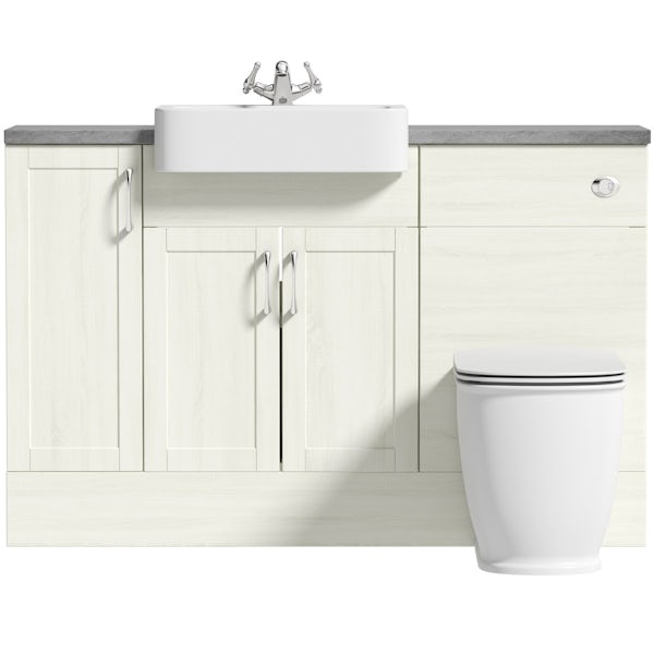 The Bath Co. Newbury white small fitted furniture combination with pebble grey worktop