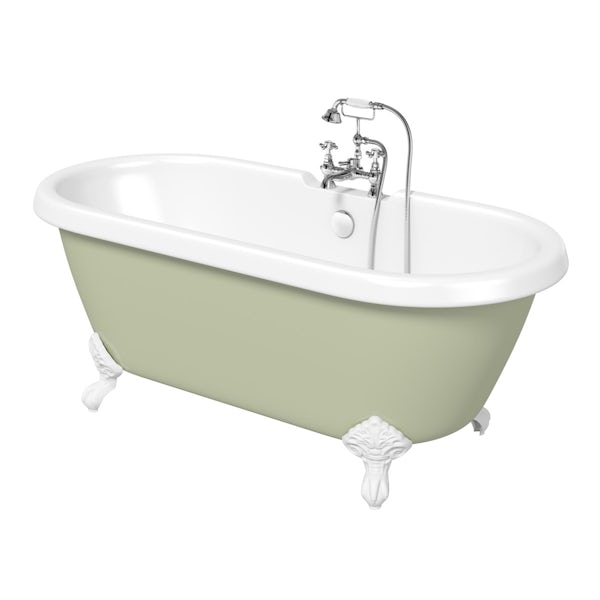 Sage coloured bath with tap and waste