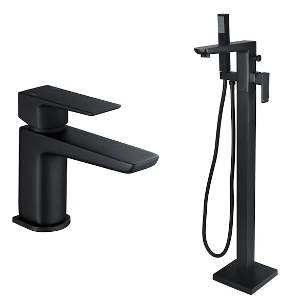 Mode Foster black basin and freestanding bath filler bathoom tap sets