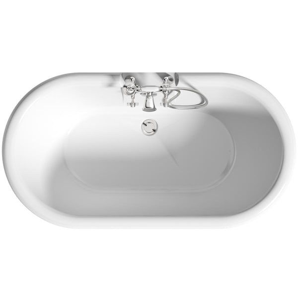 Orchard Dulwich navy double ended roll top bath and tap pack with chrome ball and claw feet