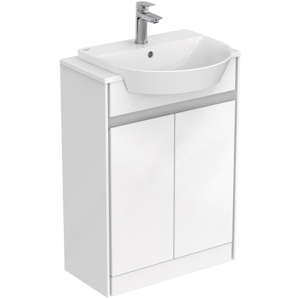 Ideal Standard Concept Air gloss and matt white wall hung vanity unit and recessed basin 600mm