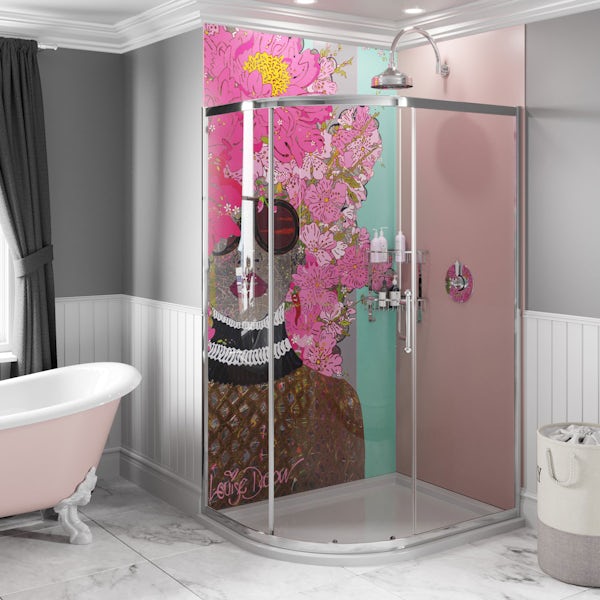 Louise Dear Kiss Kiss Bam Bam Light Pink acrylic shower wall panel pack with left handed offset quadrant enclosure