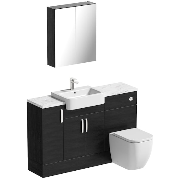 Reeves Nouvel quadro black small fitted furniture & mirror combination with white marble worktop
