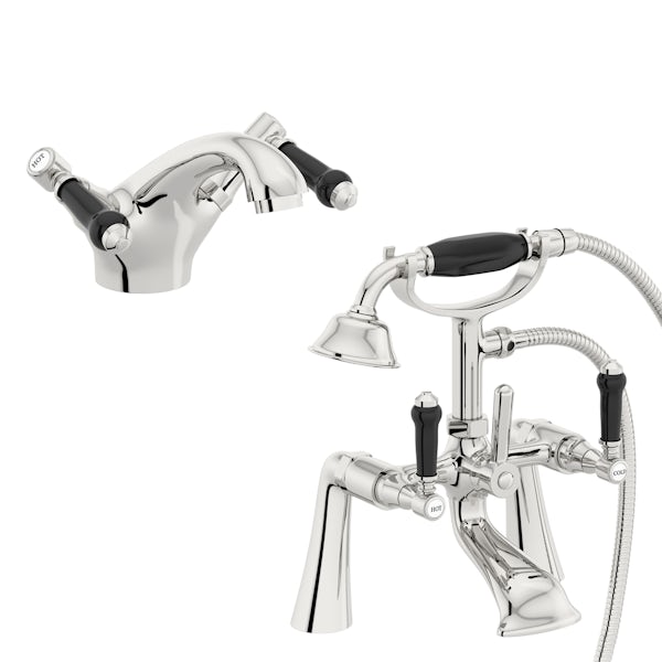 The Bath Co. Winchester black handle basin mixer and bath shower mixer tap pack