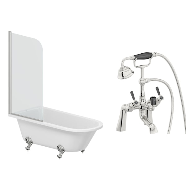 The Bath Co. Dulwich freestanding shower bath and bath screen 1500 x 780 with free tap