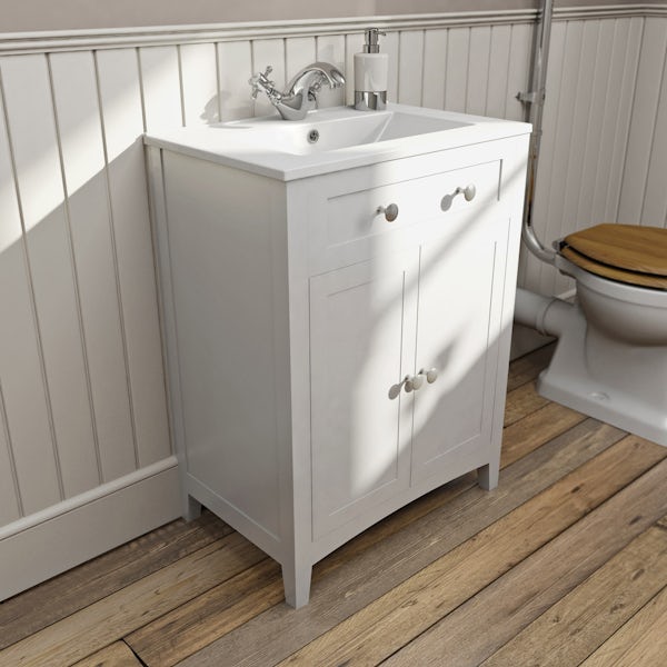 The Bath Co. Camberley close coupled toilet and white vanity unit suite 600mm
