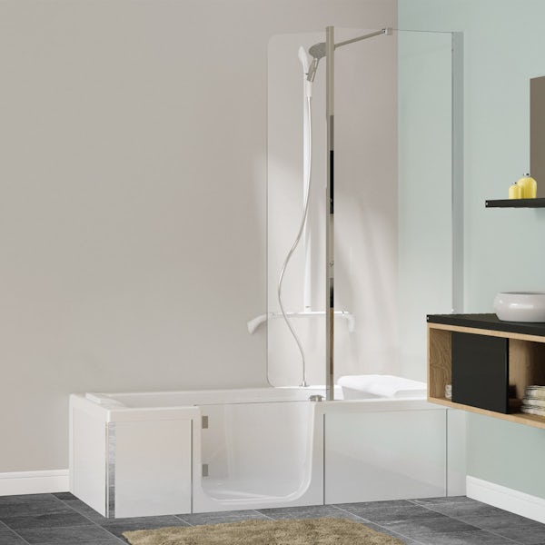 Kineduo left handed shower bath with screen and white panel 1700 x 750
