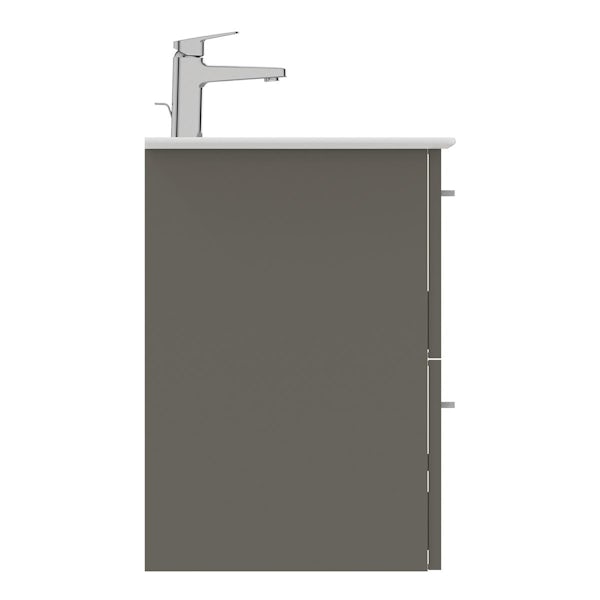 Ideal Standard i.life A quartz grey matt wall hung vanity unit with 2 drawers and brushed chrome handles 840mm