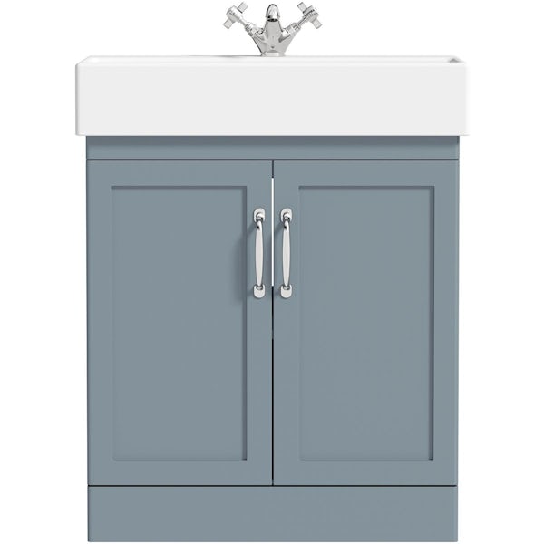 The Bath Co. Aylesford mineral blue floorstanding vanity unit and ceramic basin 700mm with tap