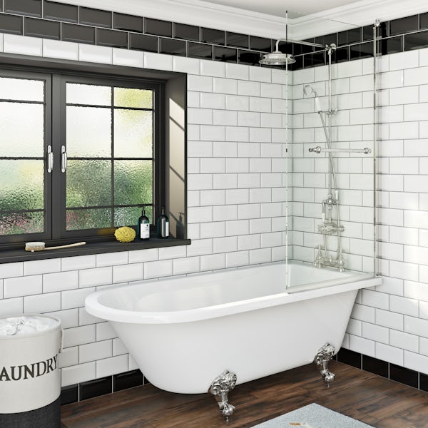 The Bath Co. Camberley 8mm traditional hinged shower bath screen with rail