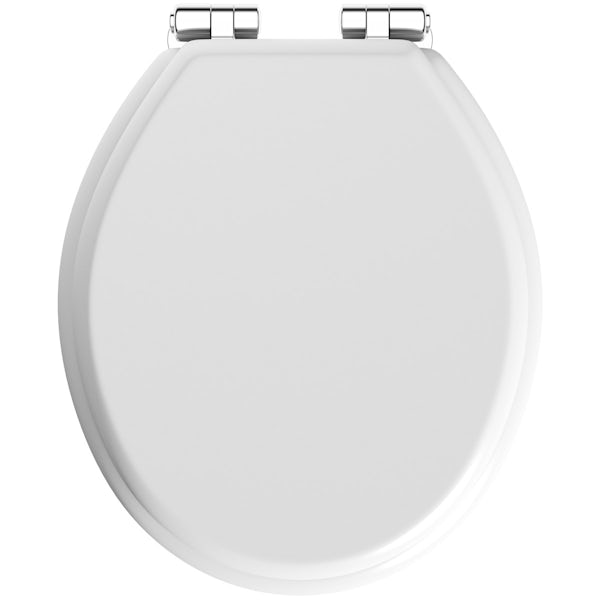 The Bath Co. traditional white engineered wood toilet seat with top fixing soft close hinge
