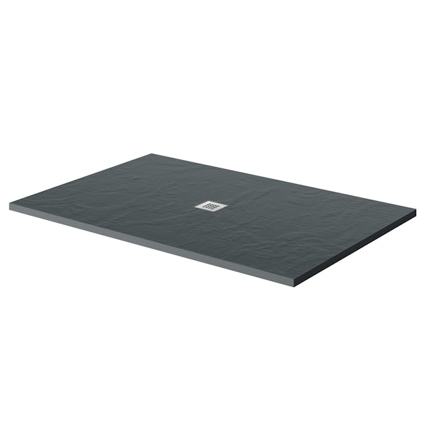 Mode black 6mm sliding shower door with grey slate effect tray 1200 x 800