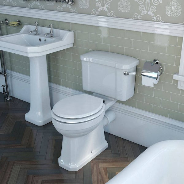 The Bath Co. Camberley close coupled toilet and cloakroom basin suite with tap and waste