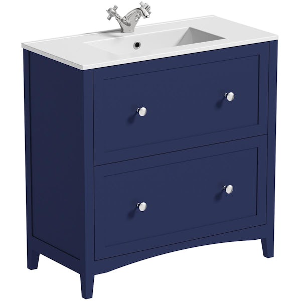The Bath Co. Camberley close coupled toilet and navy vanity unit suite 800mm