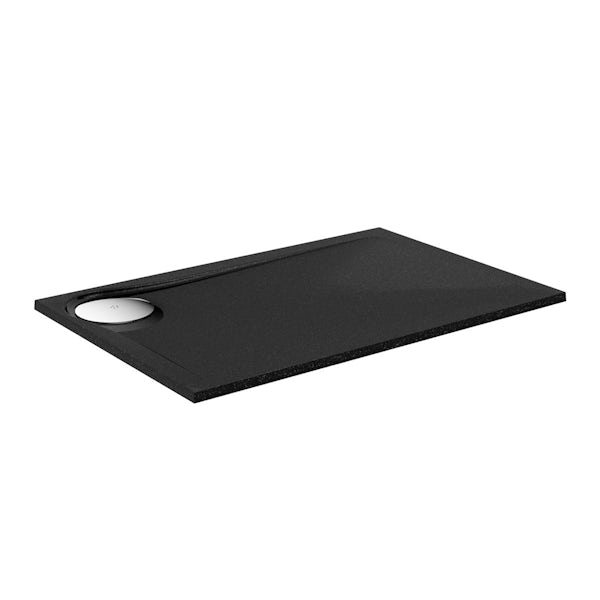 Mode 8mm black framed wet room panel with right handed 8mm black granite effect shower tray 1200 x 800