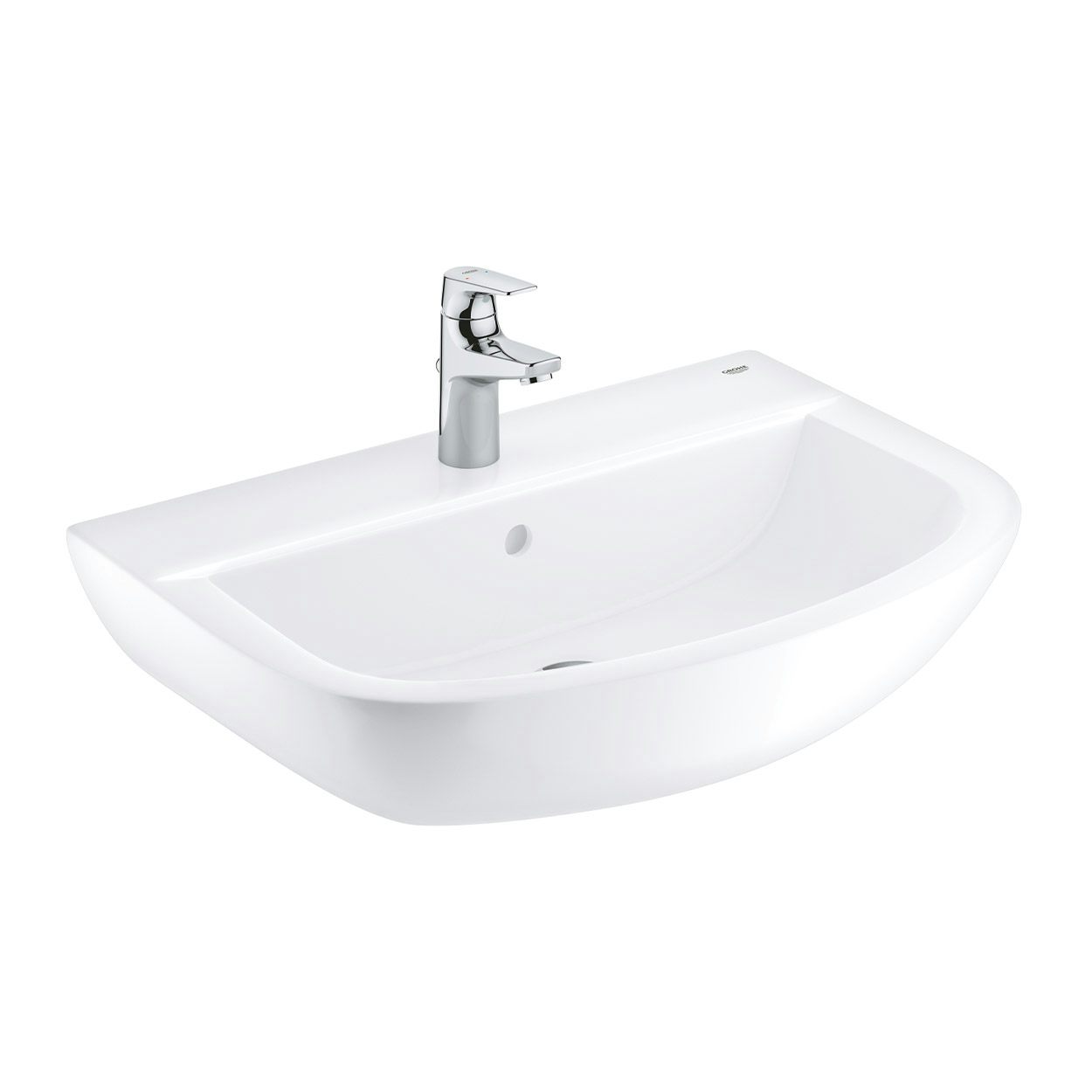 Grohe Bau Ceramic washbasin 60mm with small BauFlow basin mixer tap