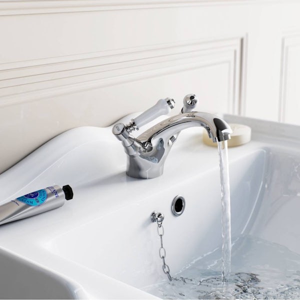 The Bath Co. Chartham slate matt grey left handed floorstanding vanity unit and white marble basin 900mm with tap