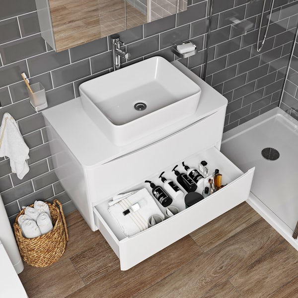 Mode Adler white 800mm wall hung vanity unit and countertop