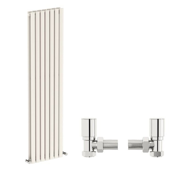 Mode Tate white double vertical radiator 1600 x 406 with angled valves